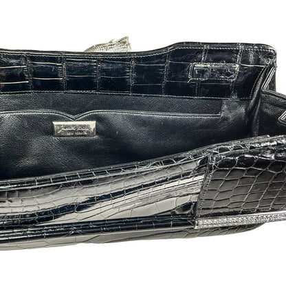 Judith Leiber Black Alligator Evening Bag w/ Swaroski Crystals
