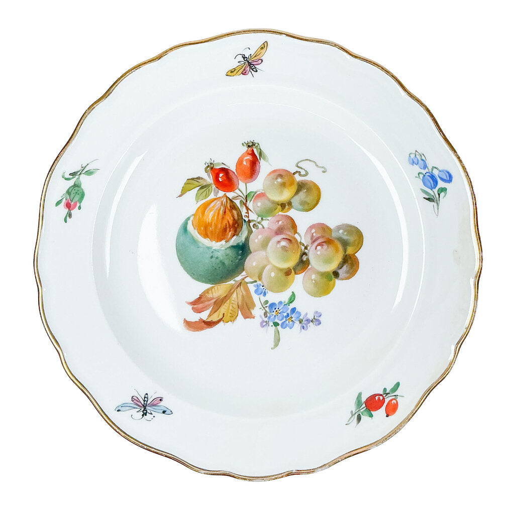 Antq Meissen Fruit Plate w/ Botanical Border