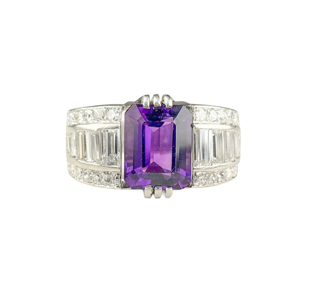 Platinum Ring set w 3 ct Amethyst & .85 ct in Diamonds