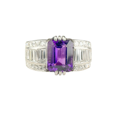 Platinum Ring set w 3 ct Amethyst & .85 ct in Diamonds