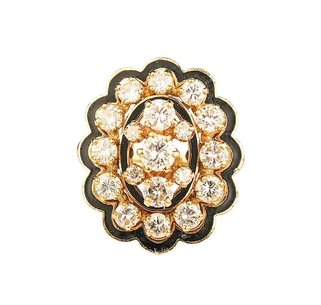 14K YG Ring set w 1.8ct in Diamonds & Enamel
