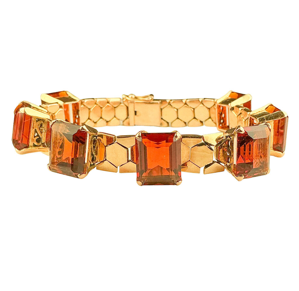 14K YG Braclet w 7 Emerald Cut Madeira Citrine