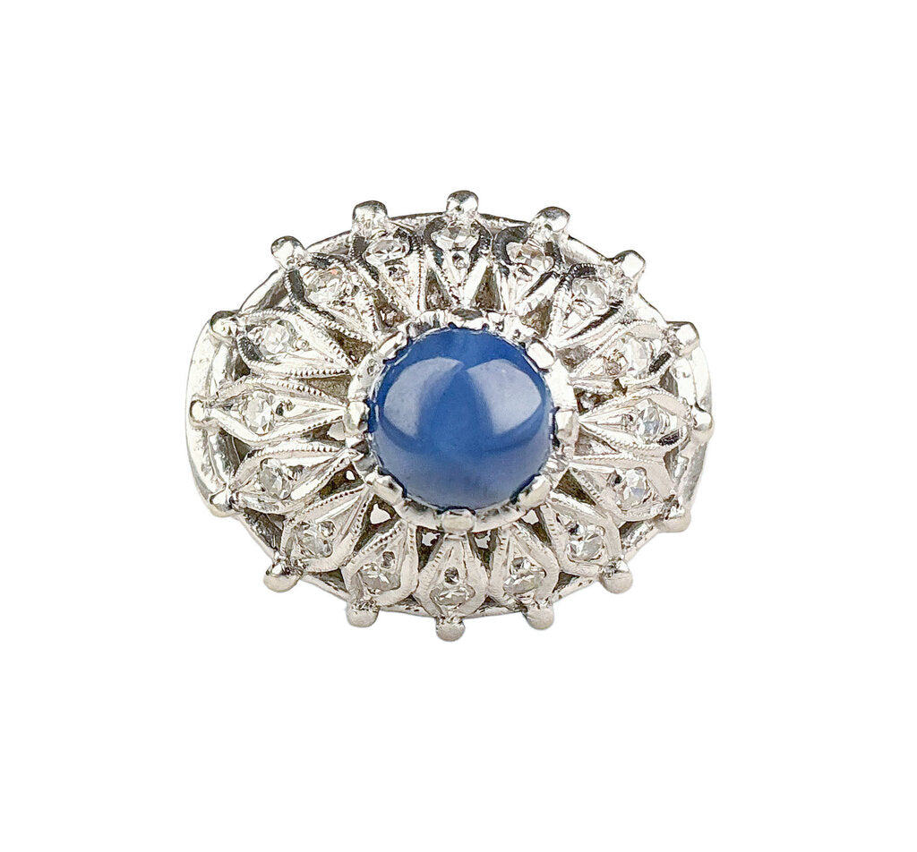 14K WG Ring set w Diamonds & Synthetic Sapphire