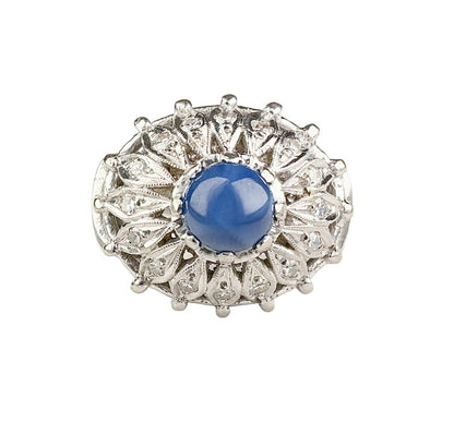 14K WG Ring set w Diamonds & Synthetic Sapphire