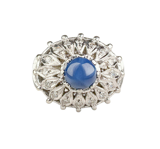 14K WG Ring set w Diamonds & Synthetic Sapphire