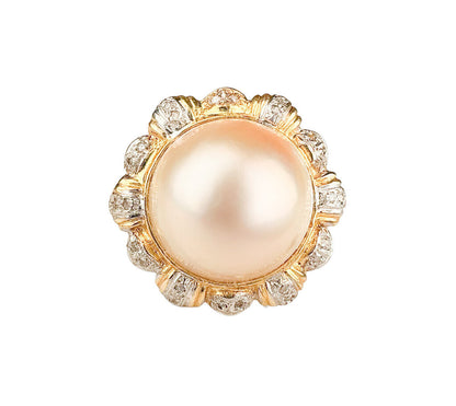 14K YG Ring set w Large Mabe Pearl & Diamonds