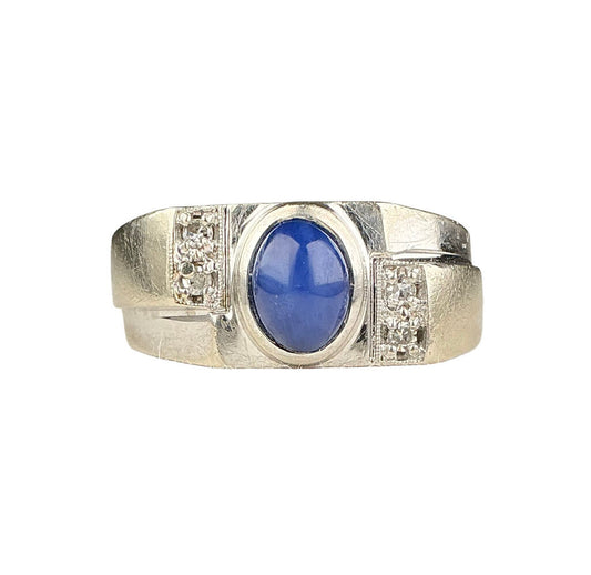 14K YG Men's Ring set w Diamonds & Synthetic Sapphire - Opportunity Shop DC