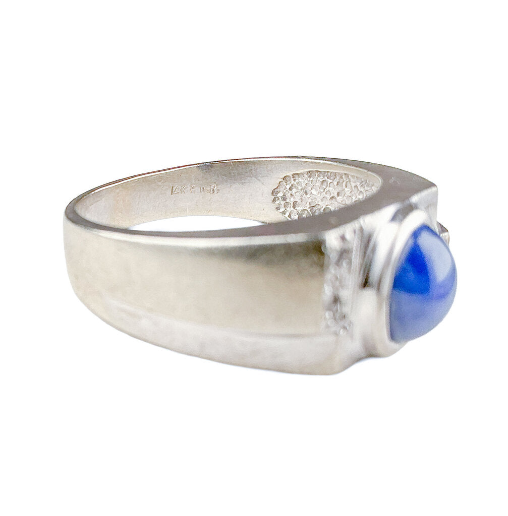 14K YG Men's Ring set w Diamonds & Synthetic Sapphire