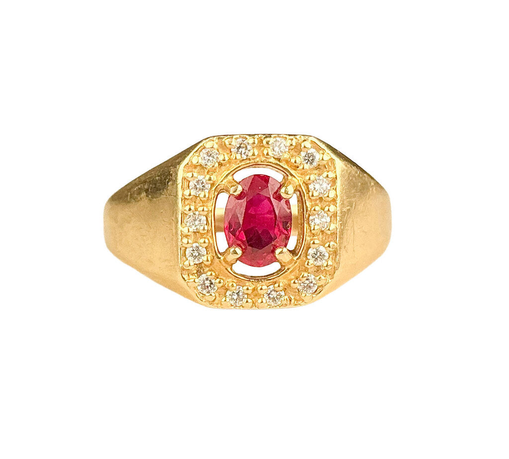 14K YG Ring set w Center Ruby & Diamonds