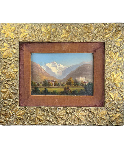 European School 19th C Painting of Village. Oil on Canvas.