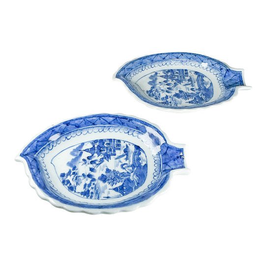 PAIR Chinese Canton Blue & White Leaf Form Dishes - Opportunity Shop DC