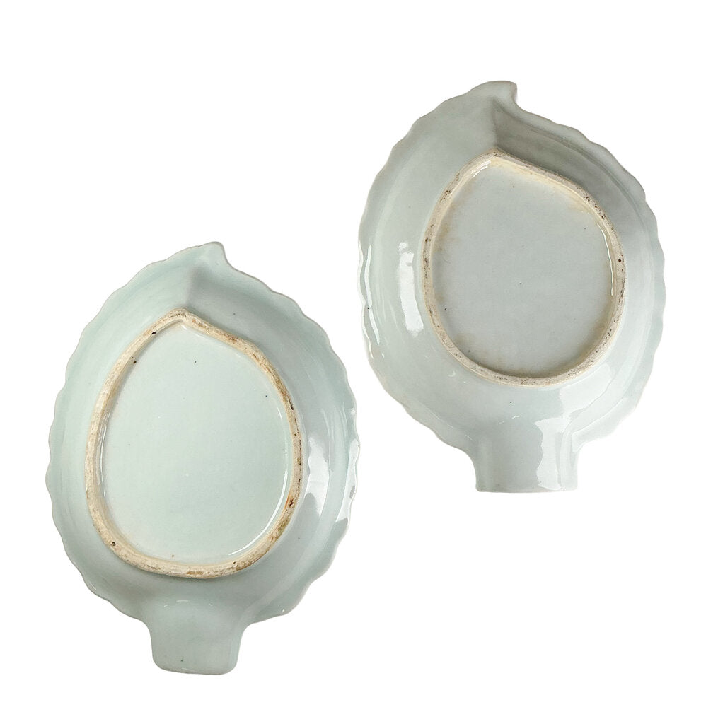 PAIR Chinese Canton Blue & White Leaf Form Dishes