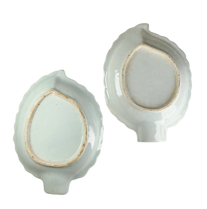 PAIR Chinese Canton Blue & White Leaf Form Dishes