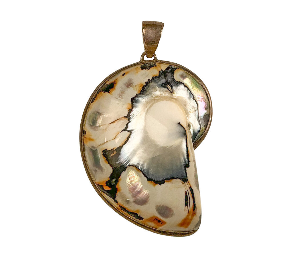 Vntg Sterling Silver Polished Nautilus Shell Pendant