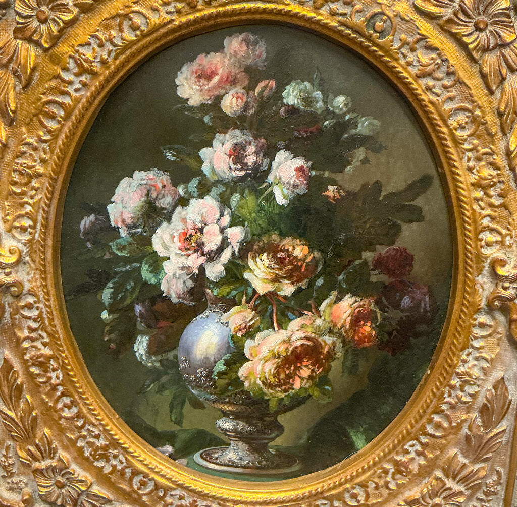 Unsigned, Still Life of Flowers, 1880 Oil on Board in Mexican Frame
