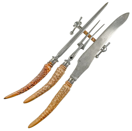4PC Antq Staghorn Carving Set