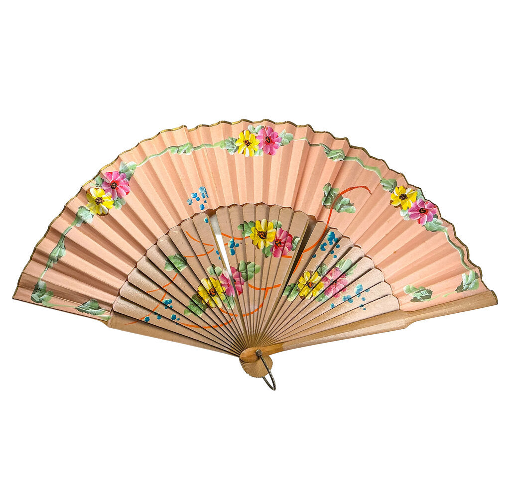 1920s Handpainted Fan w/ Pink Flowers