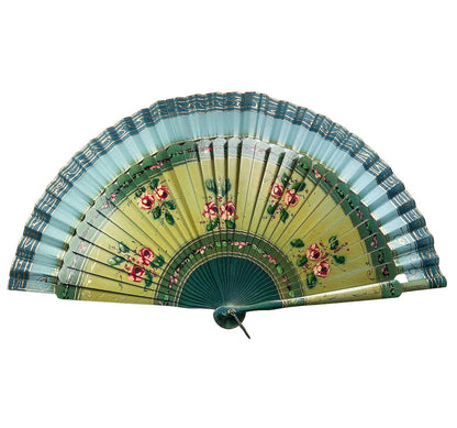 1920s Handpainted Blue & Green Rose Fan