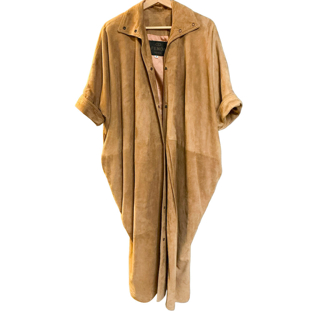 Vintage Fendi Batwing Duster Jacket in Camel Suede
