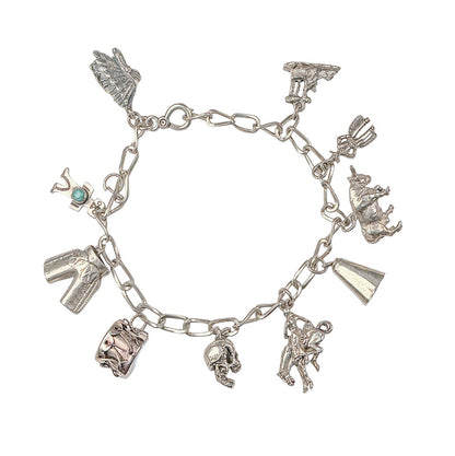 Antq Sterling Silver Western Charm Bracelet