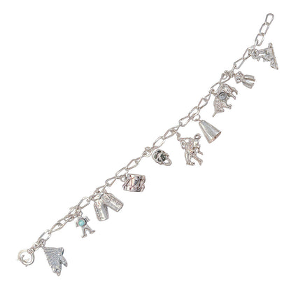 Antq Sterling Silver Western Charm Bracelet
