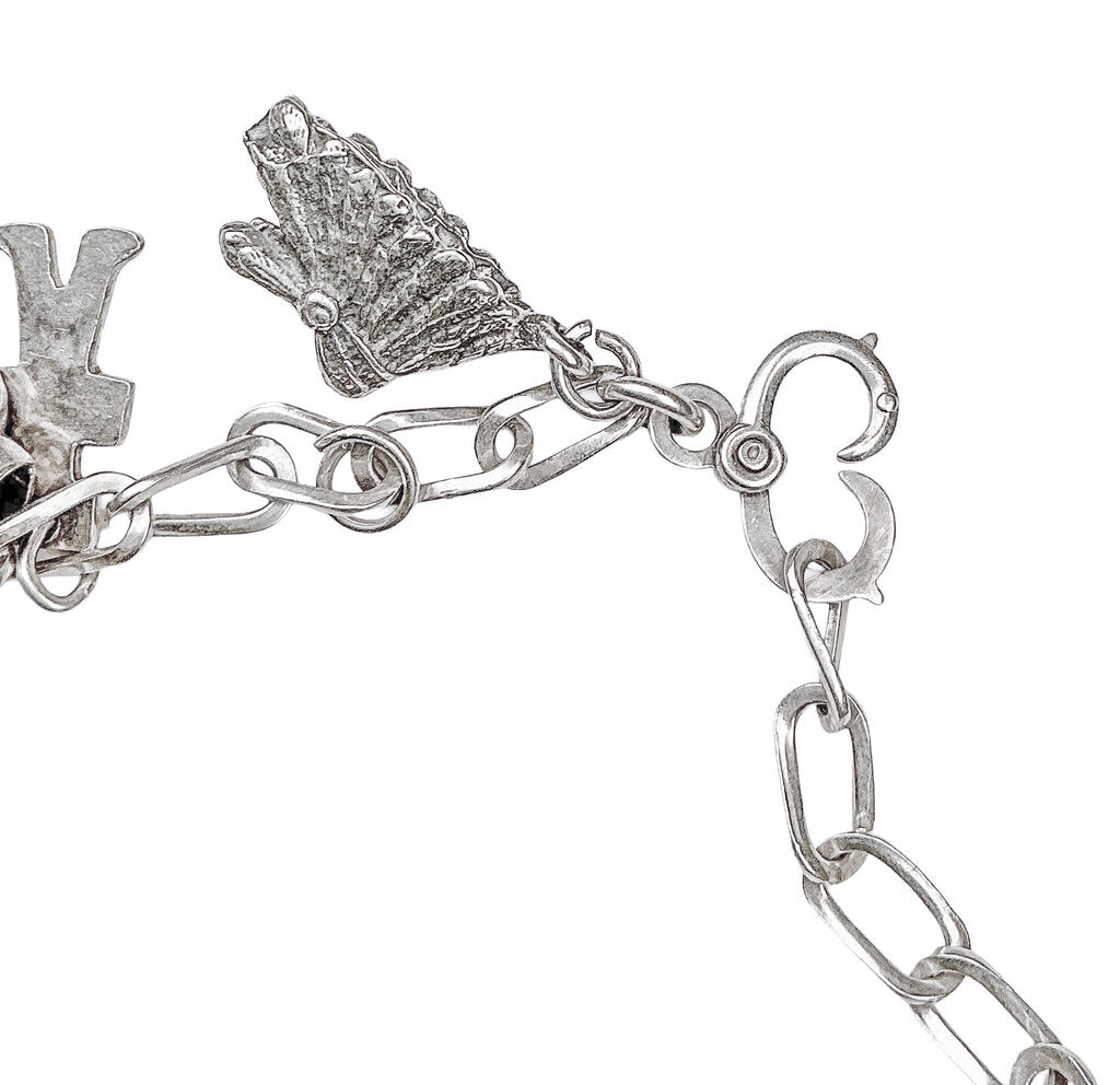 Antq Sterling Silver Western Charm Bracelet