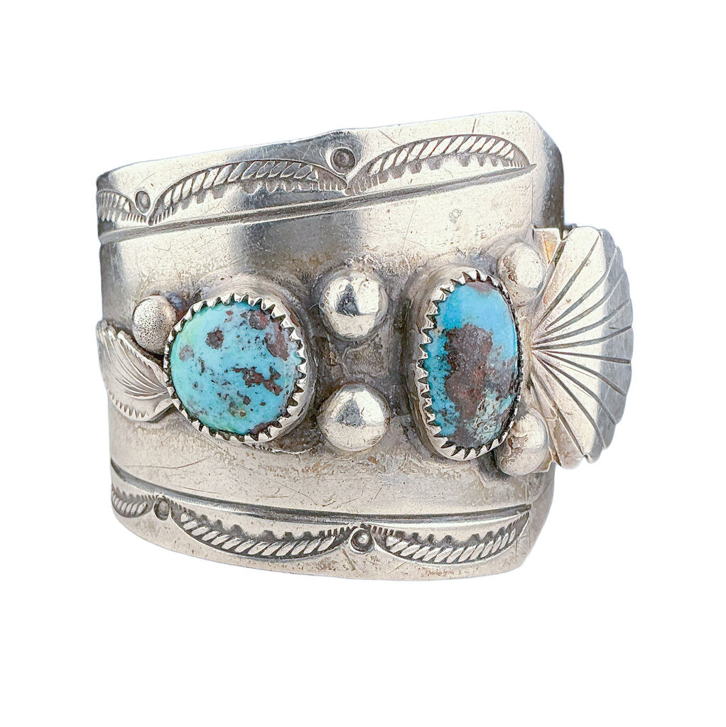Vntg Native American Sterling Cuff w/ Turquoise