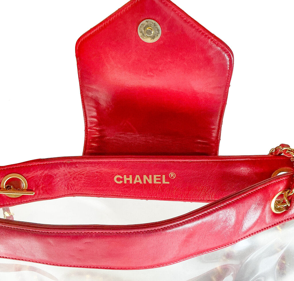 Vintage Chanel Red Leather PVC Tote