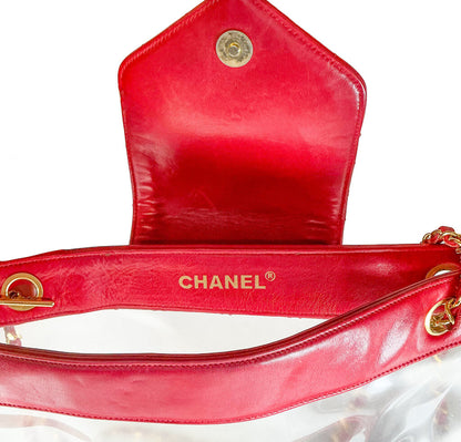 Vintage Chanel Red Leather PVC Tote