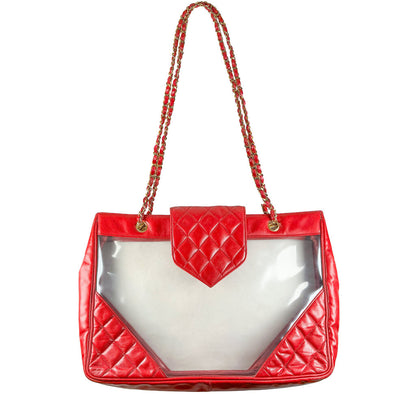 Vintage Chanel Red Leather PVC Tote