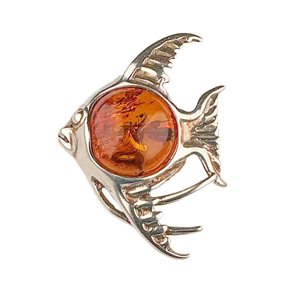 Vintage Les Bernard Sterling & Amber Jelly Belly Fish Brooch