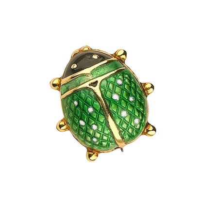 Vintage 14K YG Green Enamel Lady Bug Brooch