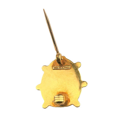 Vintage 14K YG Green Enamel Lady Bug Brooch