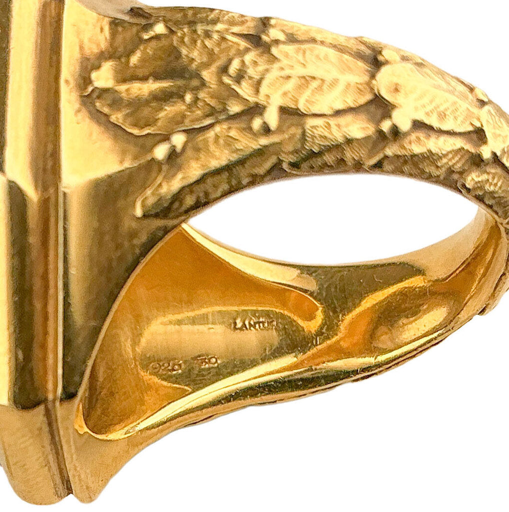 Paul Lantuch 18K & Sterling Signet Ring w Ruby & Sun Deity Face