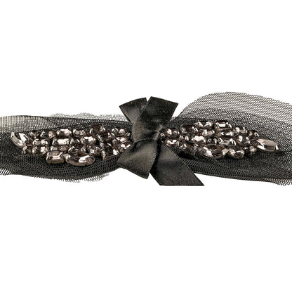 Vntg Black Mesh & Gemstone Brooch