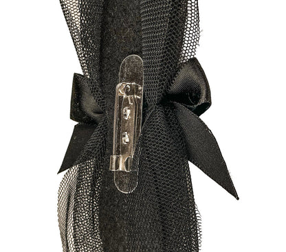 Vntg Black Mesh & Gemstone Brooch