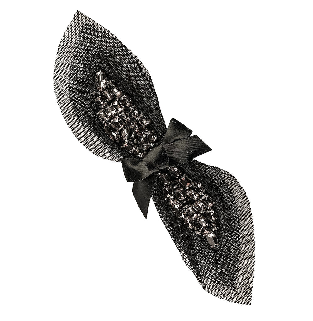 Vntg Black Mesh & Gemstone Brooch