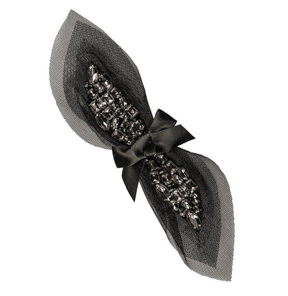 Vntg Black Mesh & Gemstone Brooch
