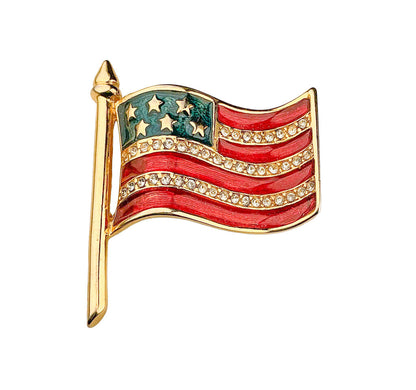 Vntg Rhinestone & Enamel American Flag Brooch