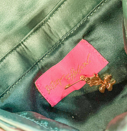 Vintage Besty Johnson Green Satin & Clear Crystal Clutch or Crossbody Bag