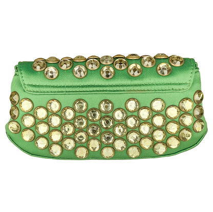 Vintage Besty Johnson Green Satin & Clear Crystal Clutch or Crossbody Bag