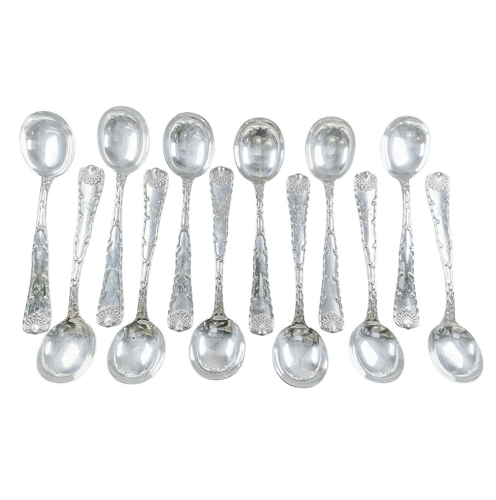 S/12 Antique Sterling Tiffany Soup Spoons - Opportunity Shop DC