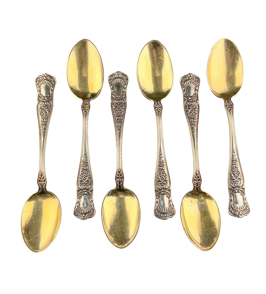 S/6 Antique British Sterling Demitasse Spoons w Gold Wash - Opportunity Shop DC