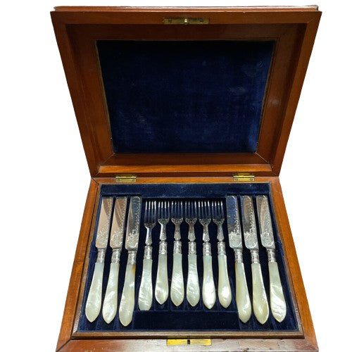 24 pc English MOP Handle Luncheon Set in Case