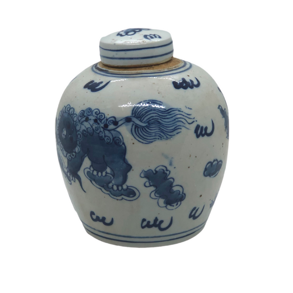 Blue and White Lidded Jar With Dragon - Opportunity Shop DC