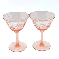 Pink Depression Glass Etched Wine Glasses, Pair