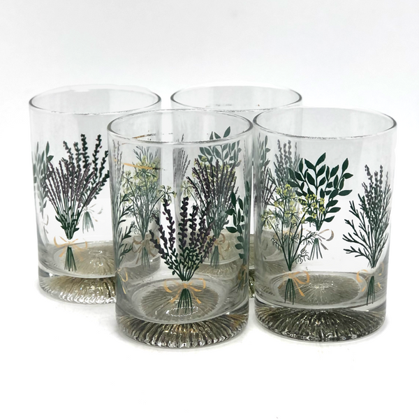 Glass Tumbler Sets With Painted Herbs Motifs