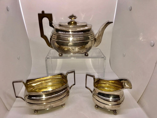 George III 3 Piece Sterling Tea Set, Solomon Hougham, ca. 1809