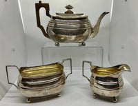 George III 3 Piece Sterling Tea Set, Solomon Hougham, ca. 1809