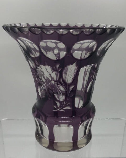 Vase Cut to Clear Glass Amethyst
